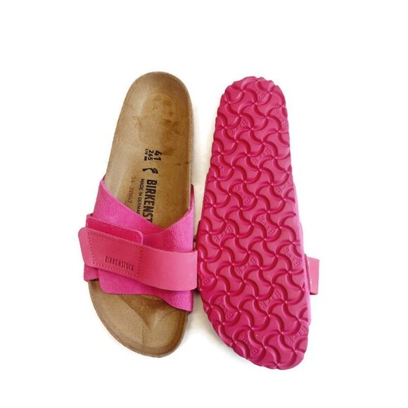 Birkenstock Oita Nubuck Suede Leather Sandals Womens 10 Mens 8 Fuchsia Tulip - Picture 8 of 9